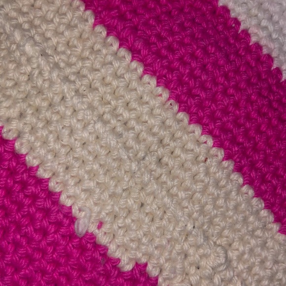 One pair of pink, purple, green, white, and blue striped potholders - Picture 6 of 7